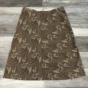 Lands End Paisley Brown Tan Womens 18W Corduroy‎ Stretch A Line Maxi Skirt
